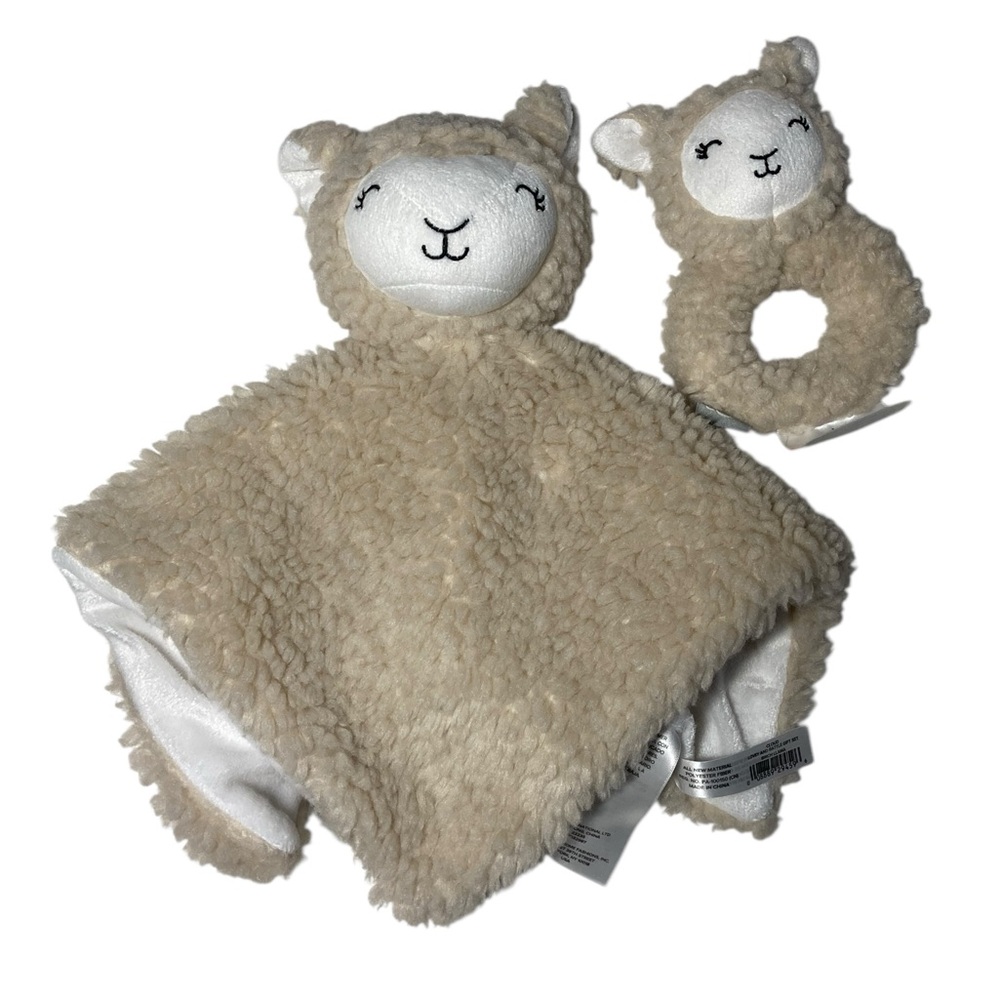 UGG Cloud Lovey Blanket + Rattle Baby Gift Set Birch Llama Alpaca Beige Sherpa